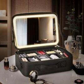Makeup Case with LED Lights – Black/Pink